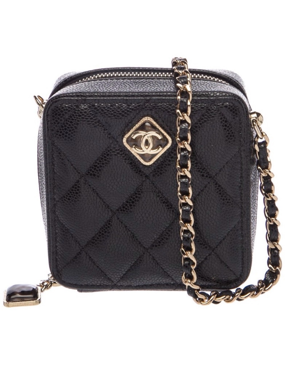 CHANEL Black Quilted Leather Crossbody with Gold Chain